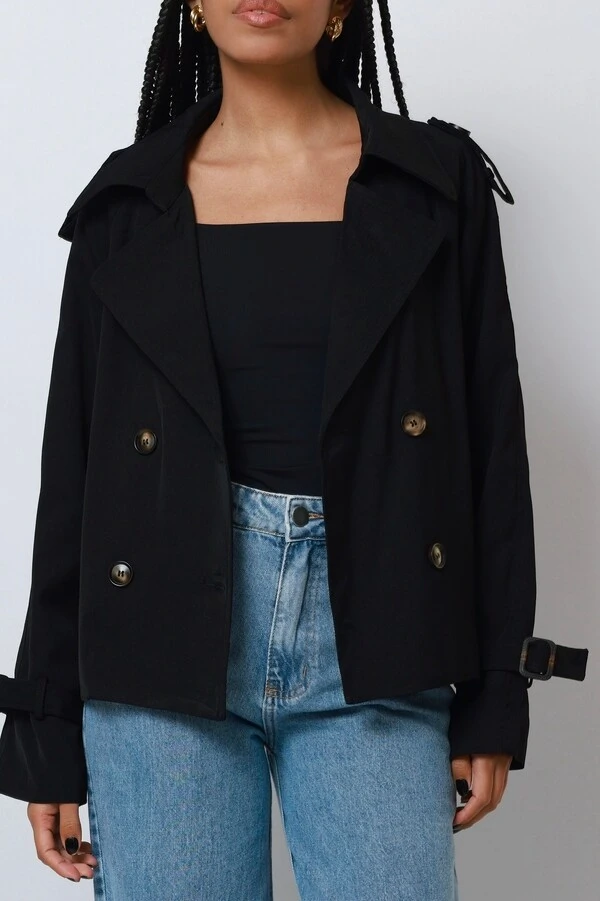 Jaqueta Trench Coat Curta Alfaiataria Com Cinto