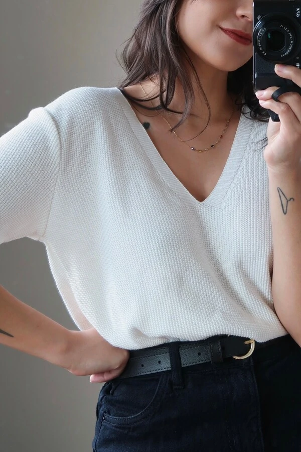 Blusa Texturizada Tricot Decote V
