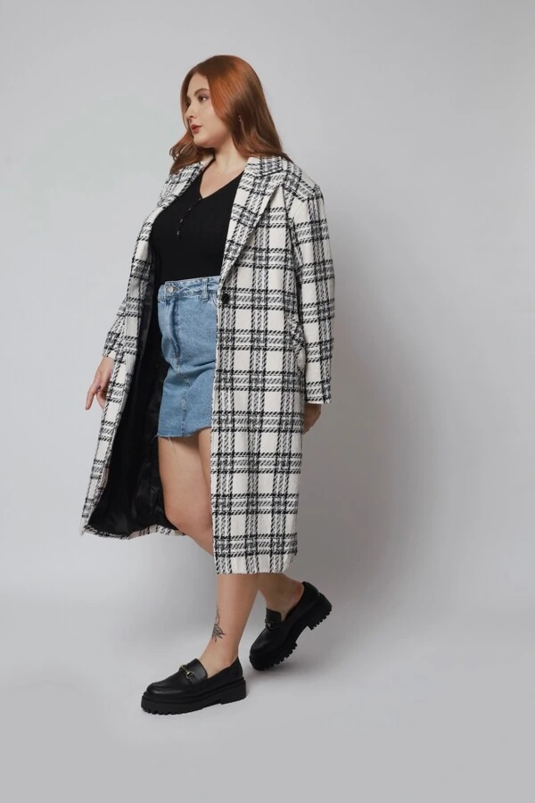 Casaco Sobretudo Xadrez Tweed Oversized
