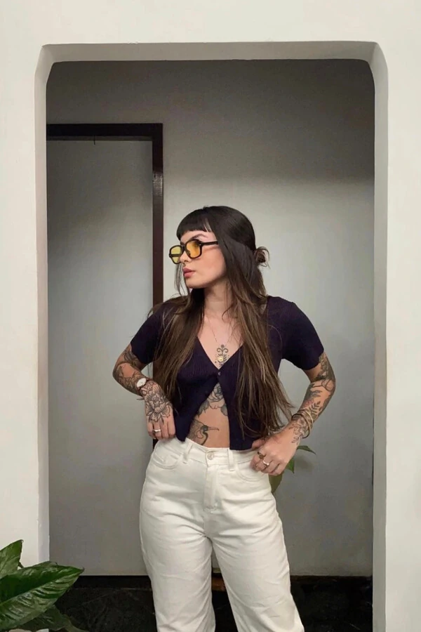 Blusa Cropped Botões Tricot
