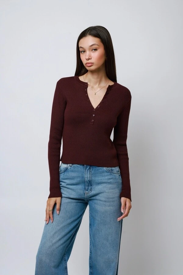 Blusa Amore Botões Tricot Manga Longa