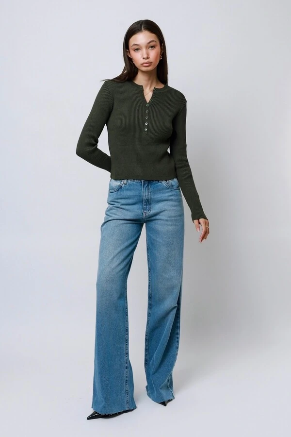 Blusa Amore Botões Tricot Manga Longa