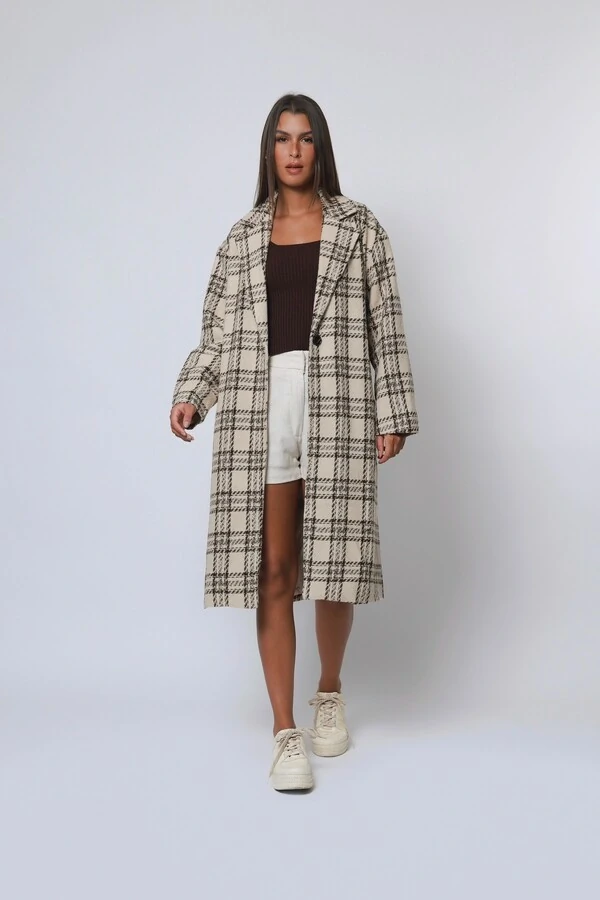 Casaco Sobretudo Xadrez Tweed Oversized