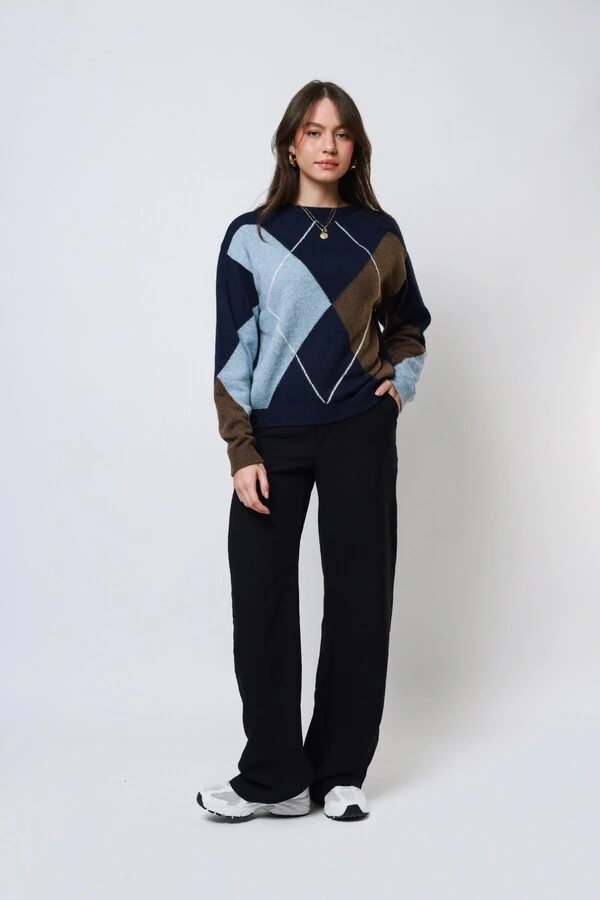 Blusão Xadrez Argyle Tricot Oversized