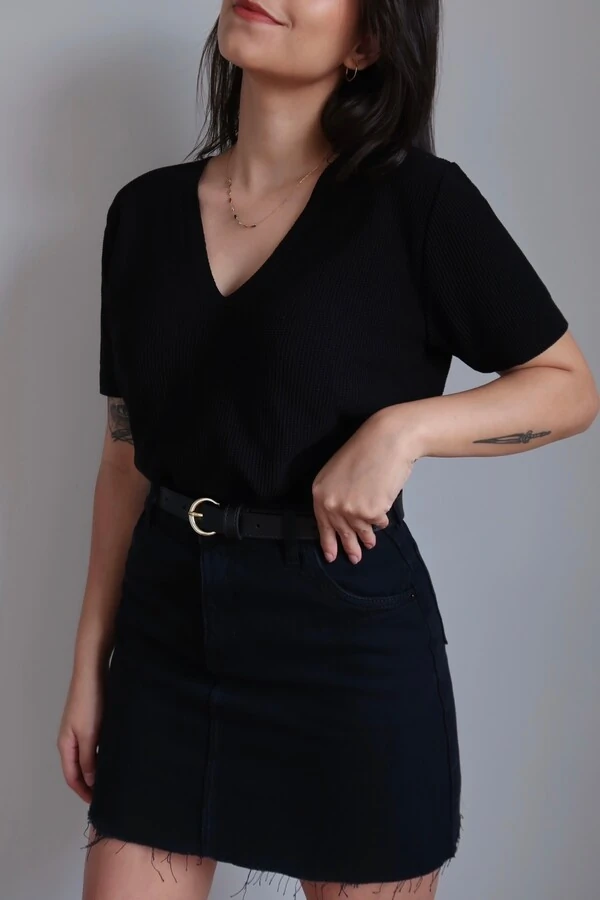 Blusa Texturizada Tricot Decote V