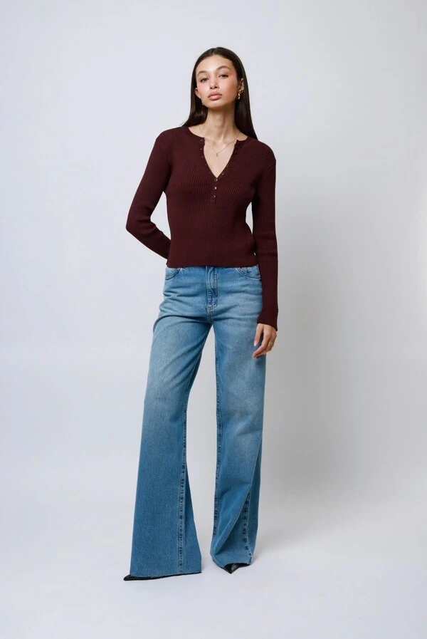 Blusa Amore Botões Tricot Manga Longa