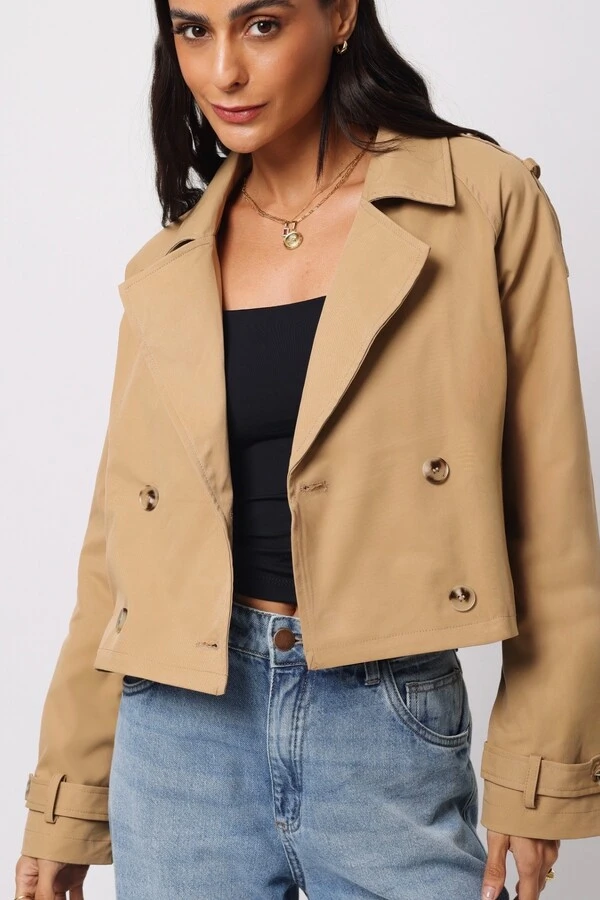 Jaqueta Trench Coat Curta Alfaiataria