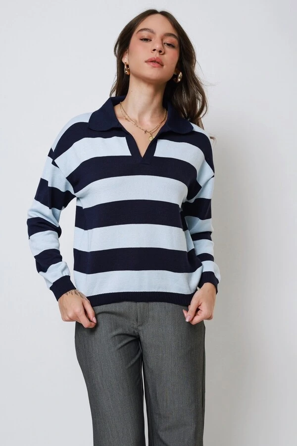 Blusa Angel Listrada Tricot Manga longa Polo