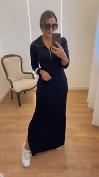 Vestido Marlene Longo Manga Longa em Viscolycra com Fenda – Conforto e Elegância