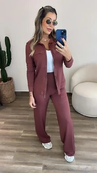 Conjunto Feminino Moletinho Nevasca com Bomber Alongada e Calça
