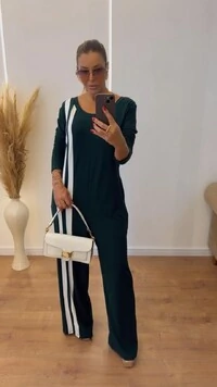 Macacão Marisa Manga Longa com Listras Laterais – Elegante, Confortável e Alongador