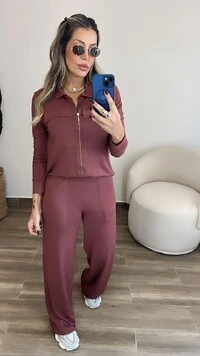 Conjunto Feminino Moletinho Nevasca com Bomber Alongada e Calça