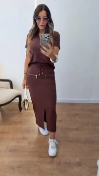 Conjunto Feminino Polo com Saia Midi