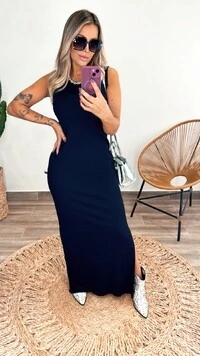 Vestido Ribana Canelado Luiza Midi
