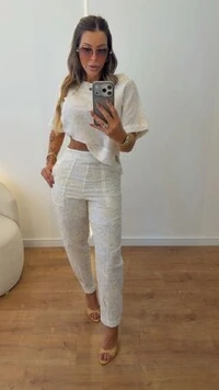 Conjunto Feminino em Lesie de Algodão com Blusa e Calça