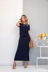 Conjunto Adriana Feminino em Moletinho com Saia Midi e Fendas