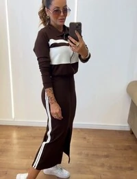 Conjunto Vestido Midi com Fenda + Bomber em Moletinho – Look Moderno e Confortável