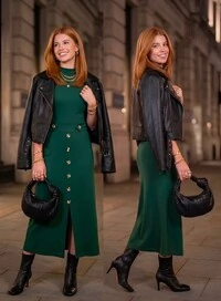Vestido Brenda Midi em Moletinho com Elastano e Botões Decorativos