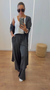 Conjunto Trijunto Grécia em Viscolycra Premium - Calça, Regata e Blusa Alongada
