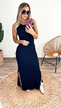 Vestido Ribana Canelado Luiza Midi