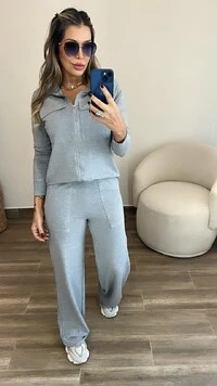 Conjunto Feminino Moletinho Nevasca com Bomber Alongada e Calça