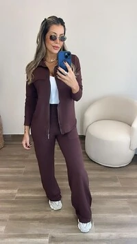 Conjunto Feminino Moletinho Nevasca com Bomber Alongada e Calça