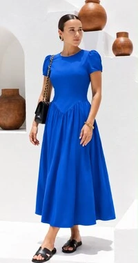 Vestido Midi Feminino em Poliamida com Manga Bufante