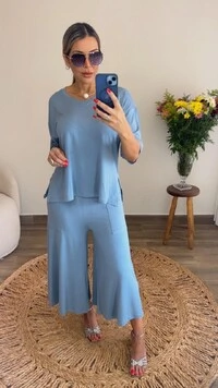 Conjunto Málaga em Viscolycra Premium Feminino – Blusa Ampla e Pantacourt