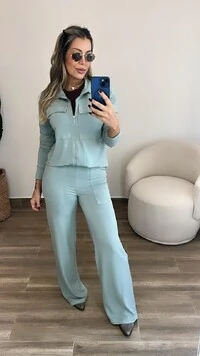 Conjunto Feminino Moletinho Nevasca com Bomber Alongada e Calça