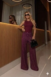 Triconjunto Montreal Maria Dondoca com Jaqueta, Body e Calça Pantalona