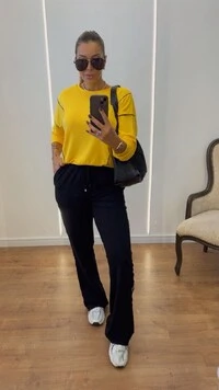 Conjunto Moletinho Mariza Feminino com Calça Pantalona e Faixa Sport | Conforto e Estilo