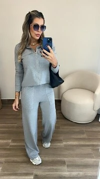 Conjunto Feminino Moletinho Nevasca com Bomber Alongada e Calça