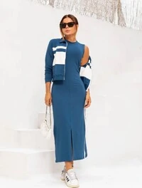 Conjunto Vestido Midi com Fenda + Bomber em Moletinho – Look Moderno e Confortável