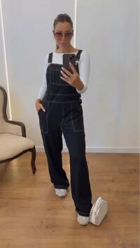 Jardineira Feminina Heloísa Wide Leg com Costura Contrastante