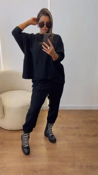 Conjunto Style Feminino em Malha Canelada de Algodão – Blusa Ampla e Calça Confortável