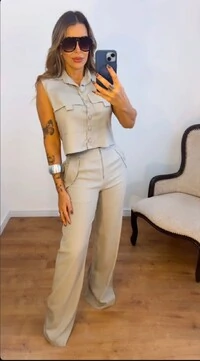 Conjunto Feminino de Linho com Elastano – Colete e Calça Elegante e Confortável