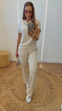 Conjunto Renata com Blusa Gola Drapeada e Calça Reta