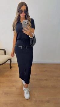 Conjunto Feminino Polo com Saia Midi