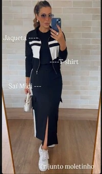 Conjunto 3 Peças em Moletinho – Vestido Midi com Fenda + Jaqueta Esportiva