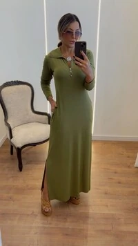 Vestido Marlene Longo Manga Longa em Viscolycra com Fenda – Conforto e Elegância