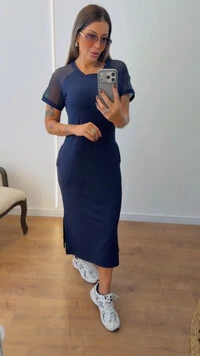 Vestido Mayla Midi com Manga em Arrastão