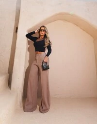 Conjunto Calça Linhão e Blusa Canelada Maria Dondoca