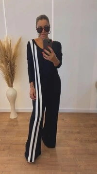 Macacão Marisa Manga Longa com Listras Laterais – Elegante, Confortável e Alongador