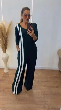 Macacão Marisa Manga Longa com Listras Laterais – Elegante, Confortável e Alongador