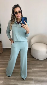 Conjunto Feminino Moletinho Nevasca com Bomber Alongada e Calça