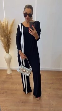 Macacão Marisa Manga Longa com Listras Laterais – Elegante, Confortável e Alongador