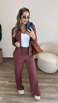 Conjunto Feminino Moletinho Nevasca com Bomber Alongada e Calça