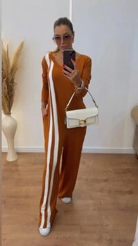 Macacão Marisa Manga Longa com Listras Laterais – Elegante, Confortável e Alongador