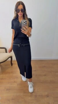 Conjunto Feminino Polo com Saia Midi