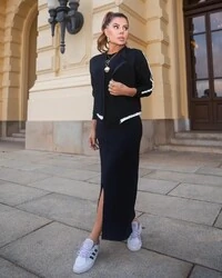 Conjunto Vestido e Casaco com Listras